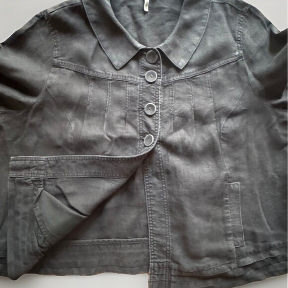 Caslon Black Linen Jacket 100% Linen 3/4 Sleeve Button Womens Plus Size 18W - Picture 2 of 13